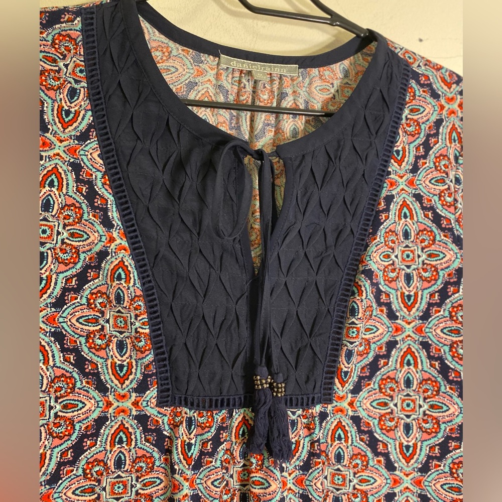 Daniel Rainn Boho Top with Front Tassel Tie Closure